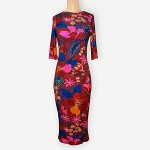 FARM Rio Snake Garden Red Floral Dress M Jersey Burgundy Pink Midi EUC